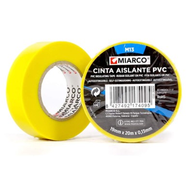 Rollo cinta aislante m15 miarco 19mm x 20m x 0,15mm amarillo