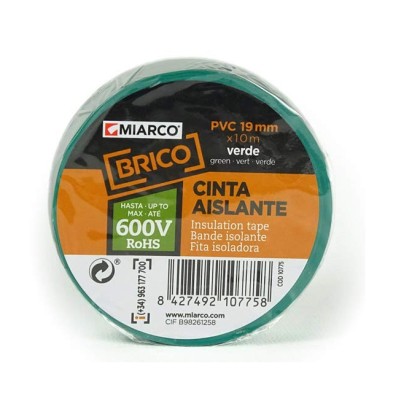 Rollo cinta aislante m15 miarco 19mm x 20m x 0,15mm verde