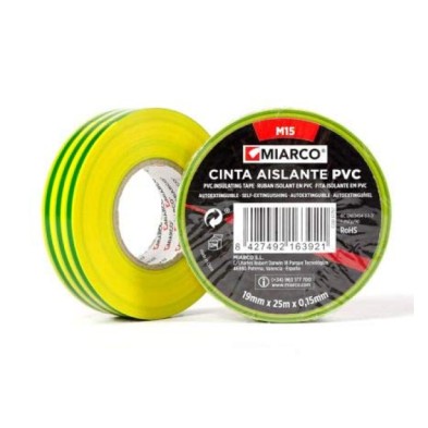 Rollo cinta aislante m15 miarco 19mm x 20m x 0,15 amarillo / verde