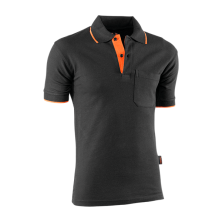 Polo pique m/corta c/bolsillo 647 negro/naranja t.xxl