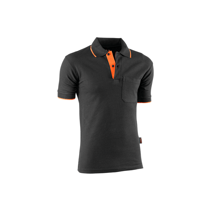 Polo pique m/corta c/bolsillo 647 negro/naranja t.xxl