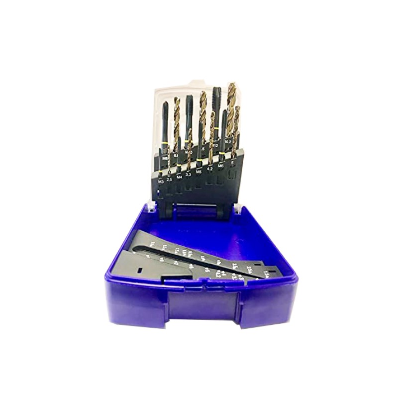 Estuche 7 machos maq.hsse m3-m12 + 7 brocas ø2,5-10,2mm