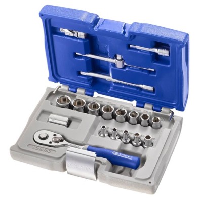 Juego 19 piezas llaves vaso 1/4" 4-14 mm + acc. ref.e030700