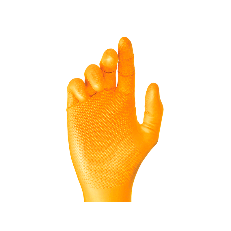 Caja 50 unidades guantes nitrilo escamado s/p naranja 580or t8 (m (embalaje de 10 unidades)