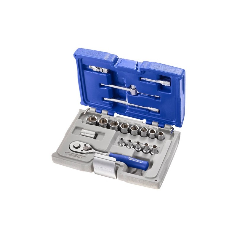 Juego 19 piezas llaves vaso 1/4" 4-14 mm + acc. ref.e030700