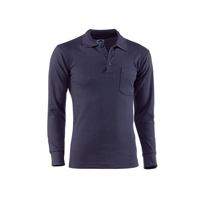 Polo pique m/larga c/bolsillo 614 marino t.m