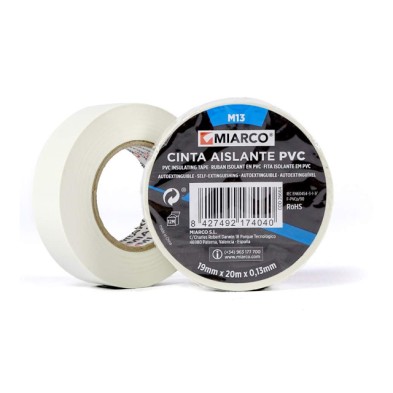 Rollo cinta aislante m15 miarco 19mm x 20m x 0,15mm blanco